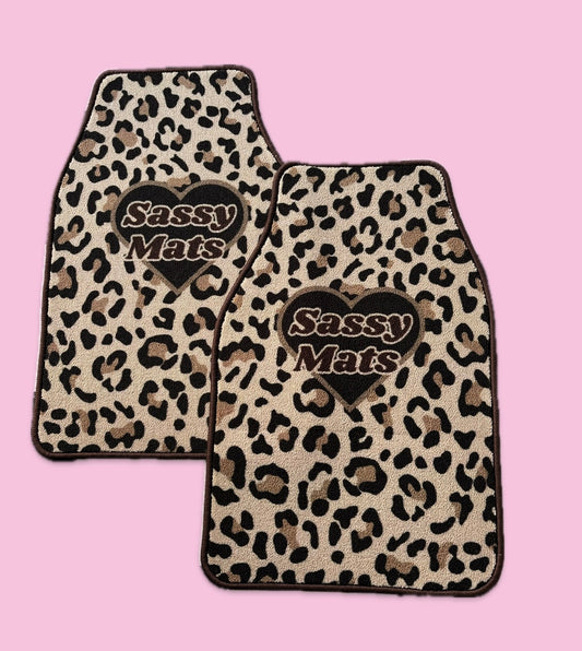 LEOPARD PRINT UNIVERSAL CAR MATS x 2